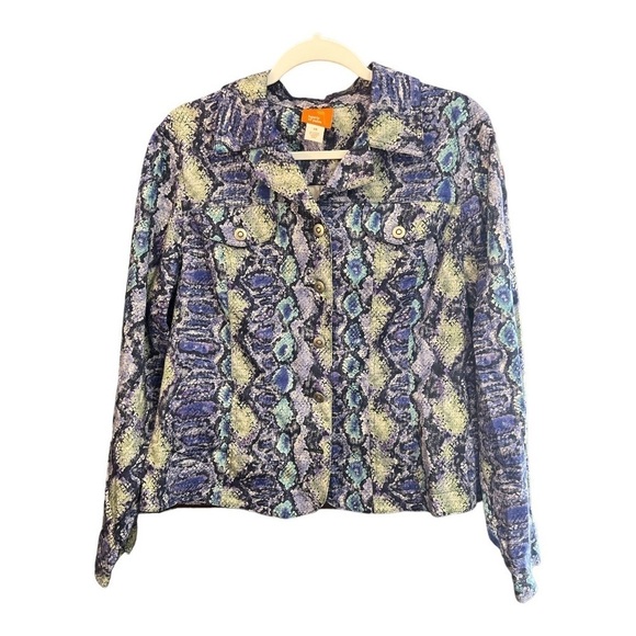 Hearts of Palm Blue and Green Snakeskin Print Lightweight Shacket Size 14 EF1 - Picture 1 of 3